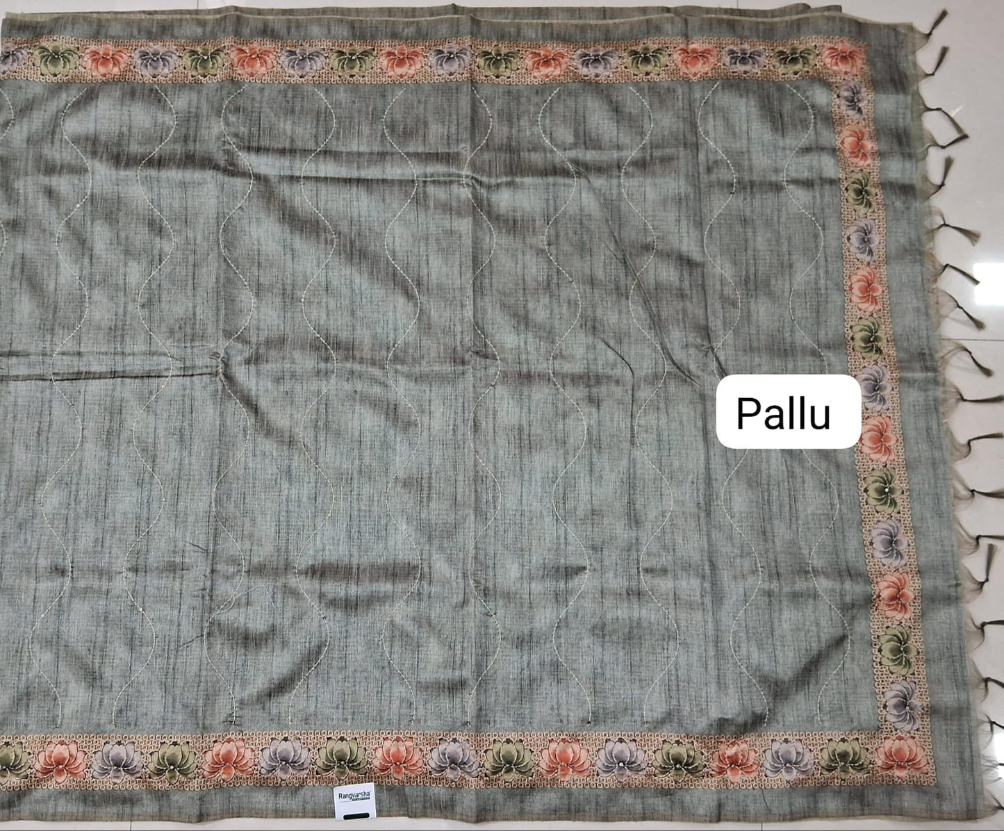 Elephant Grey Tussar Saree pallu