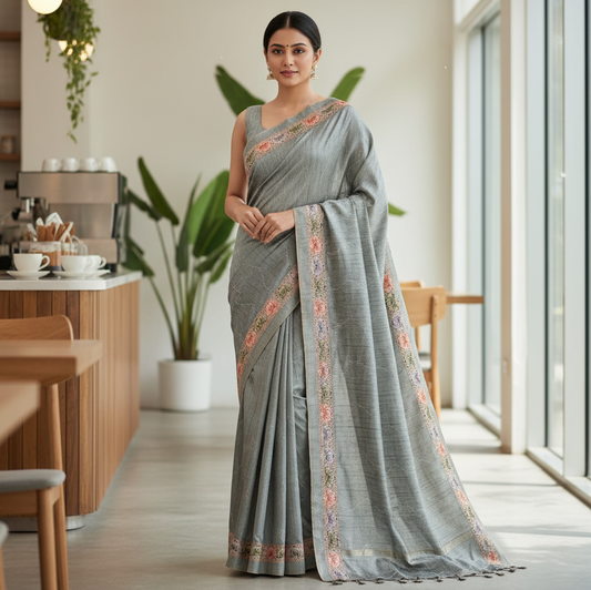 Elephant Grey Tussar Saree