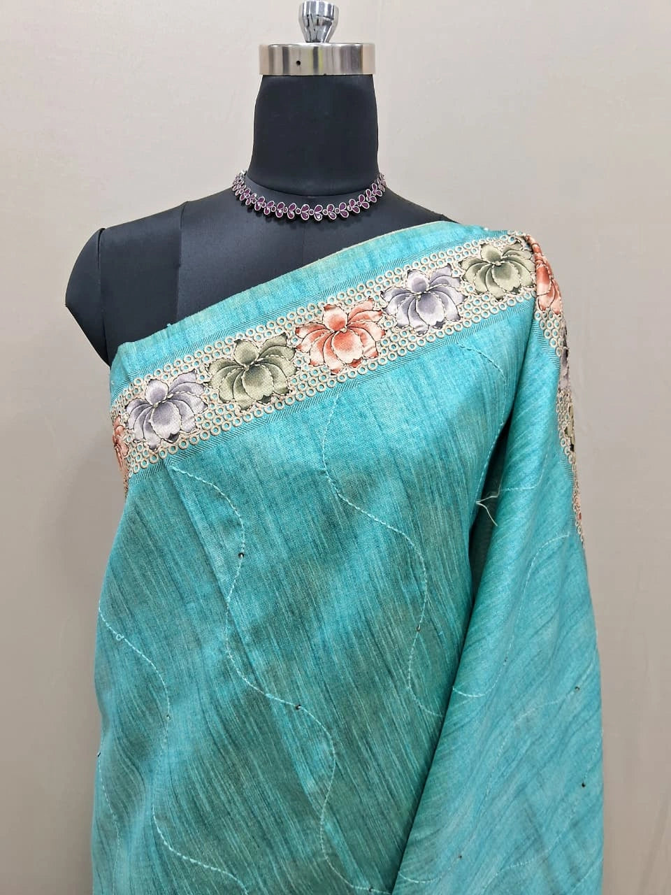 Sky Blue Tussar Saree 1