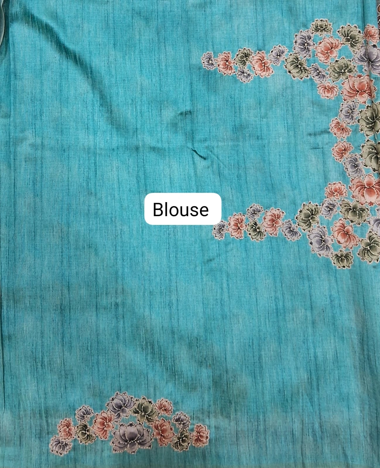 Sky Blue Tussar Saree Blouse