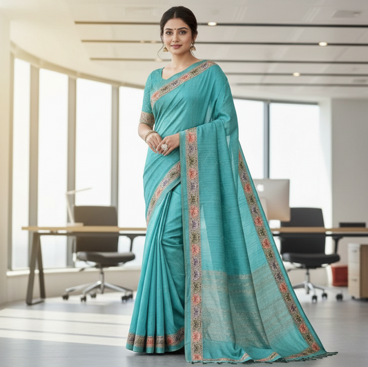 Sky Blue Tussar Saree 