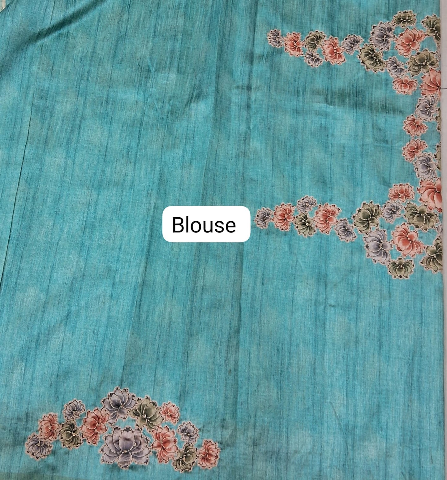 Sky Blue Tussar Saree blouse