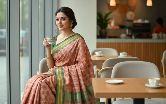 Cream Semi Tussar Saree