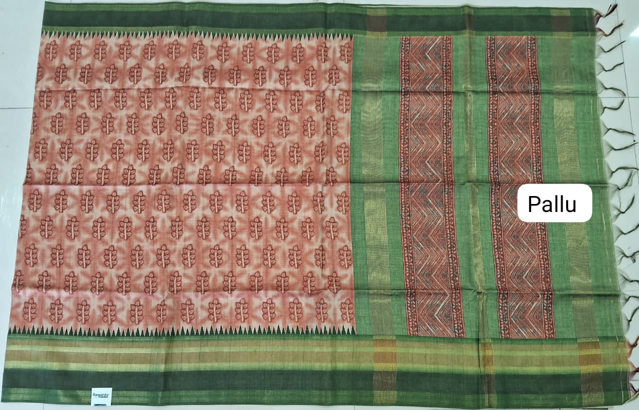 Cream Semi Tussar Saree Pallu