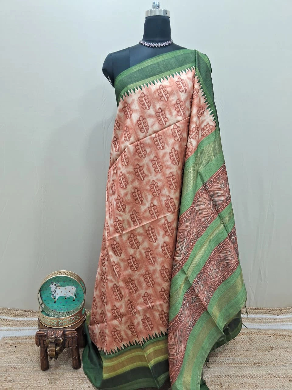 Cream Semi Tussar Saree 