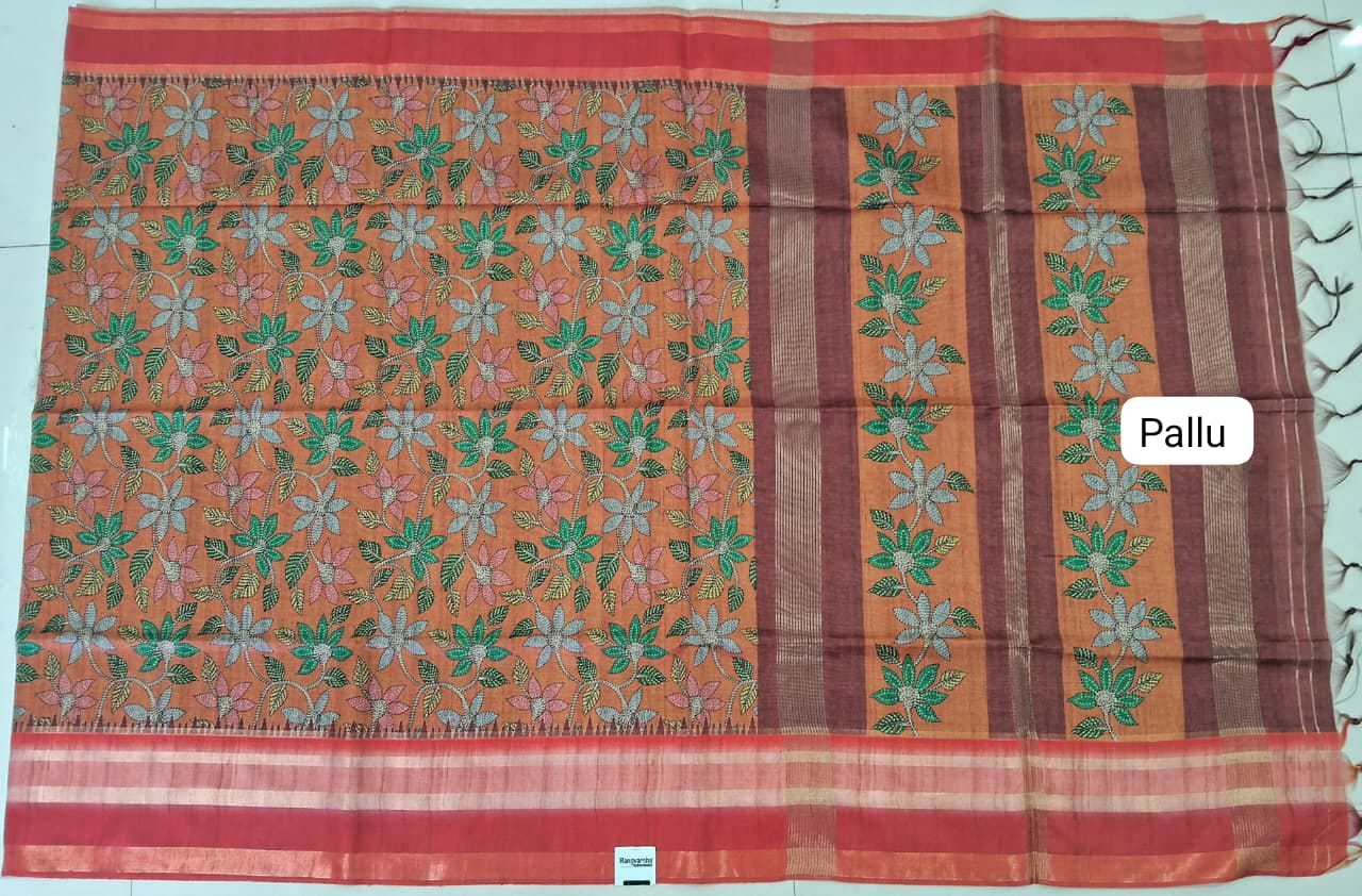 Orange Semi Tussar Saree Pallu