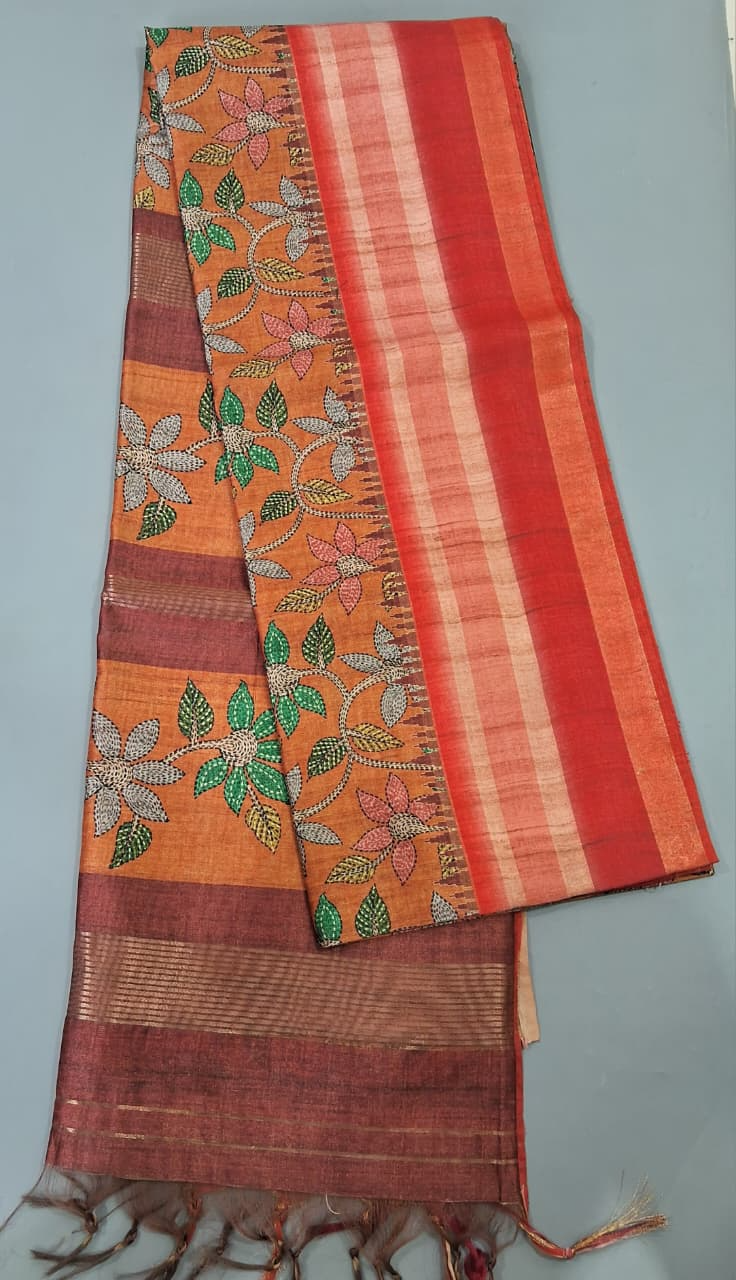 Orange Semi Tussar Saree
