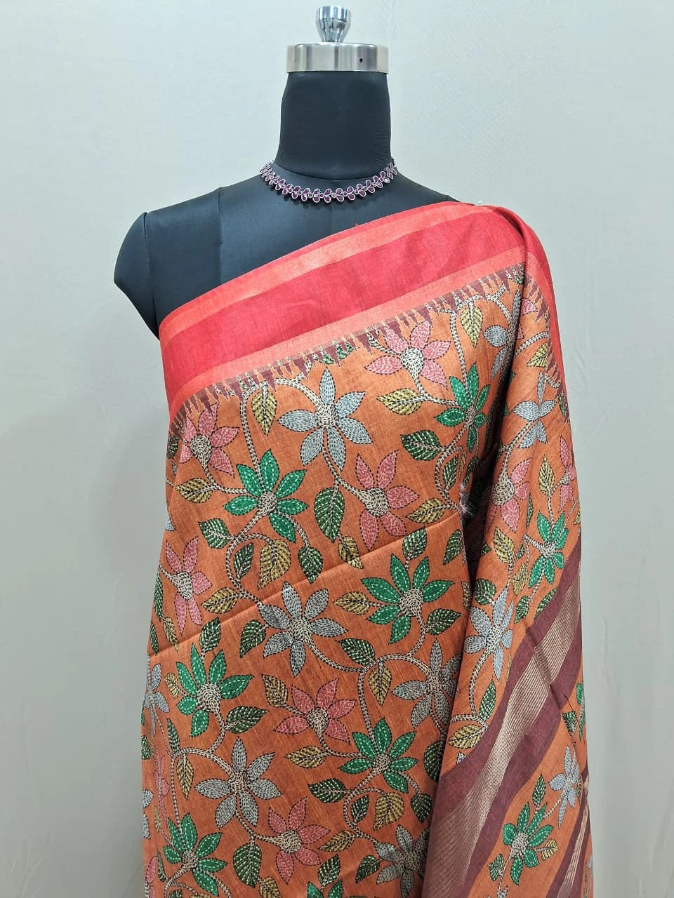  Orange Semi Tussar Saree 1