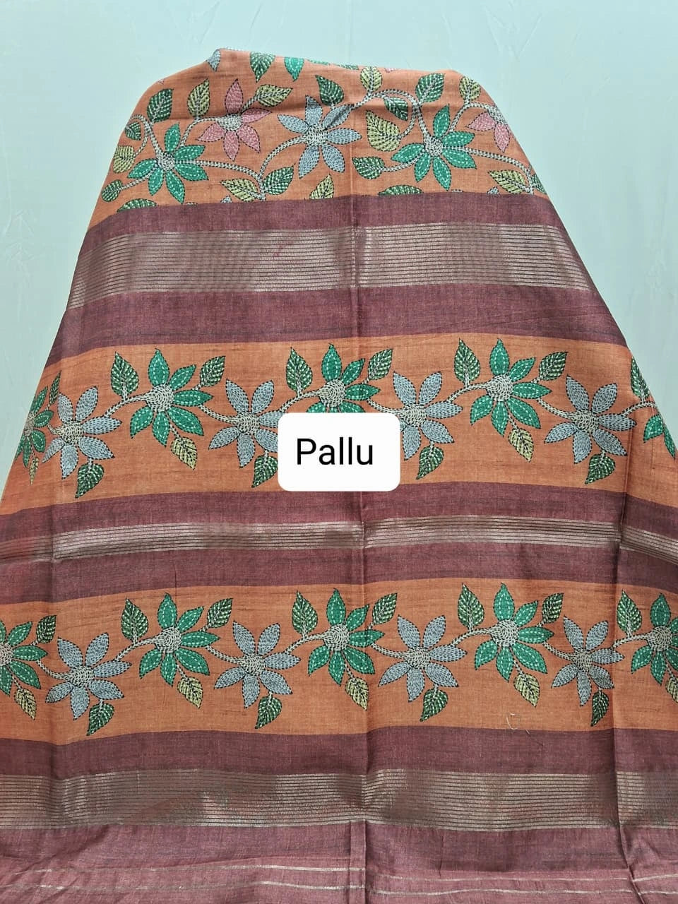 Orange Semi Tussar Saree Pallu