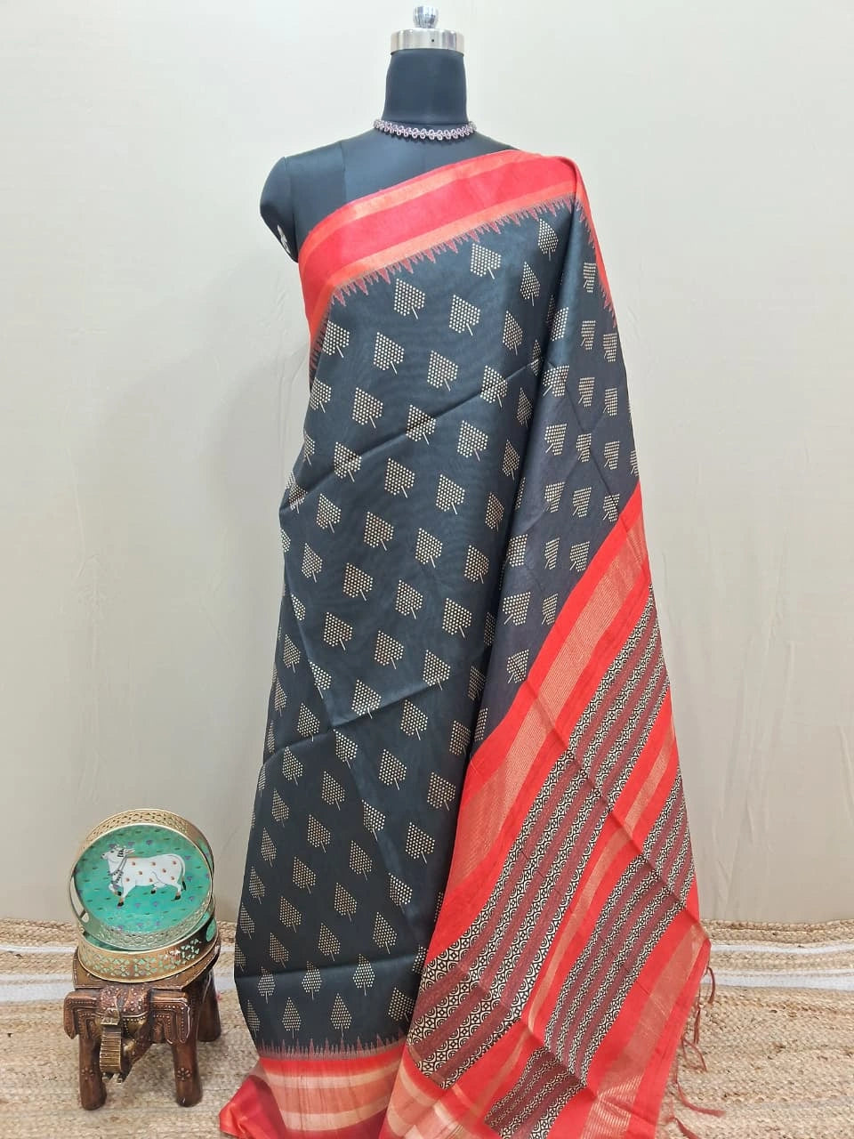  Black Semi Tussar Saree 