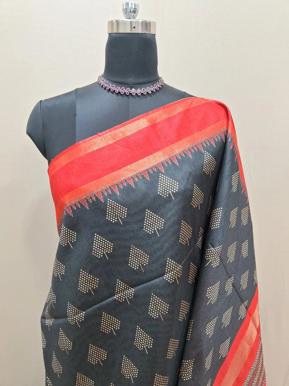  Black Semi Tussar Saree 1