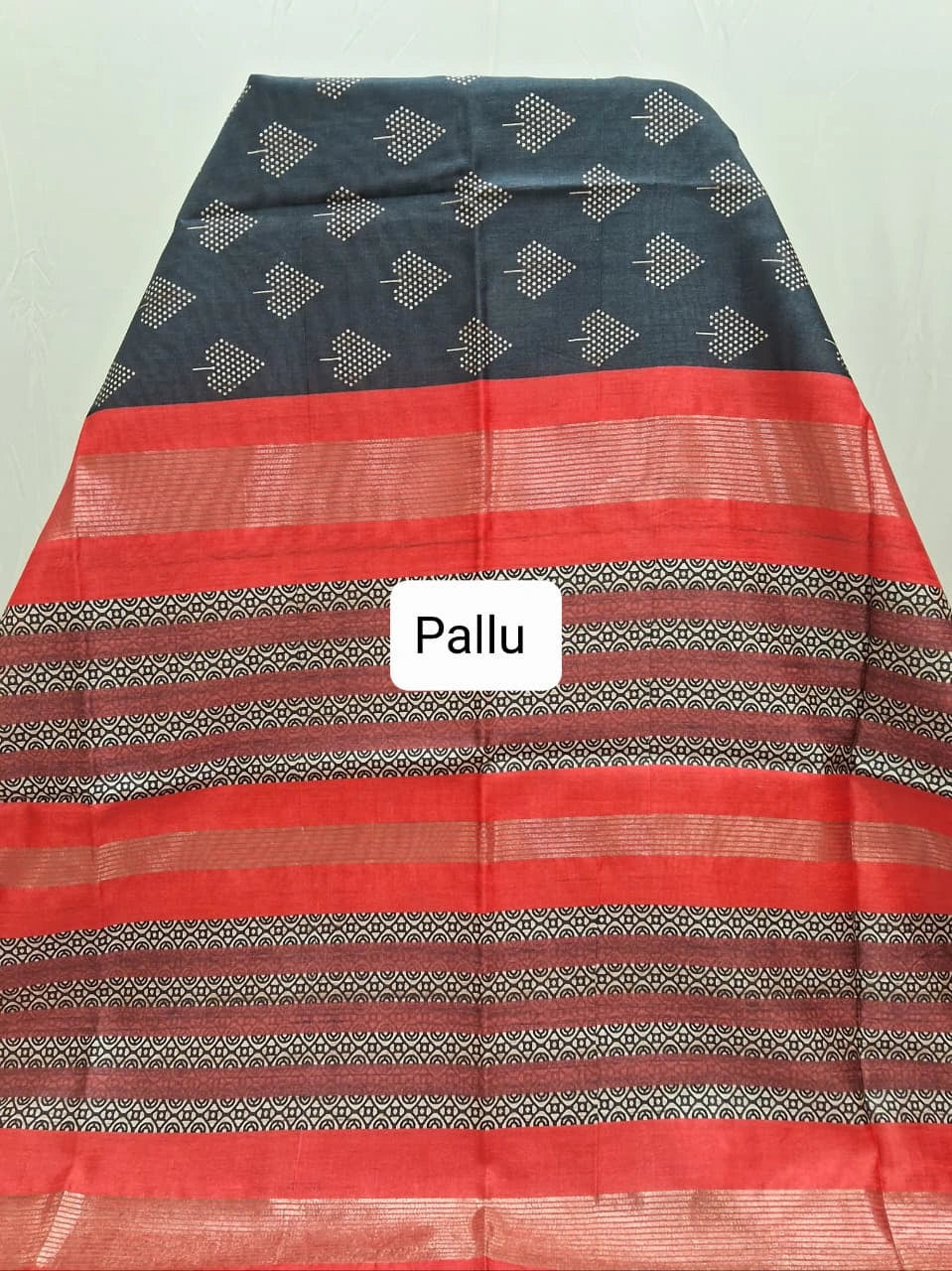  Black Semi Tussar Saree pallu