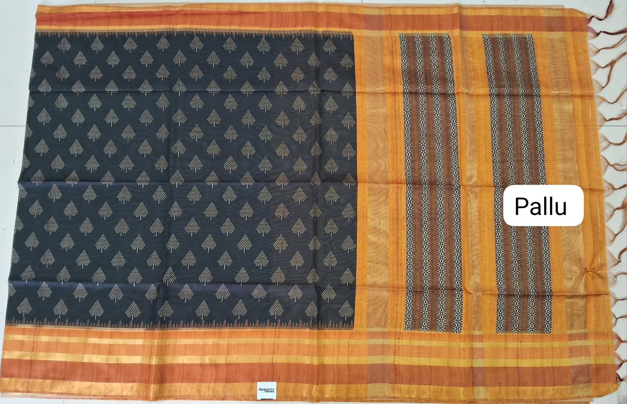 Black Semi Tussar Saree pallu