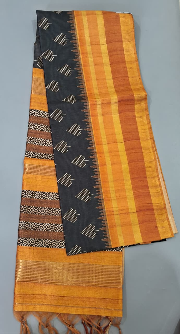 Black Semi Tussar Saree