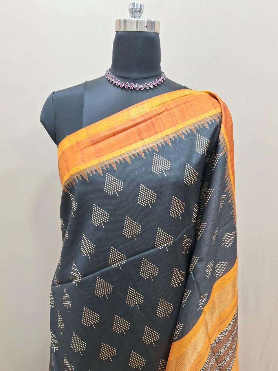 Elegant Black Semi Tussar Saree for Festive Wear 1