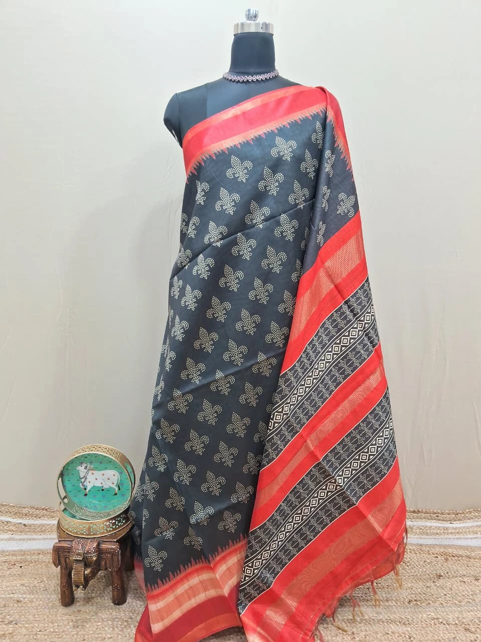 Festive Radiance Black Semi Tussar Saree