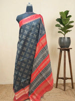 Elegant Black Pure Semi Tussar Saree