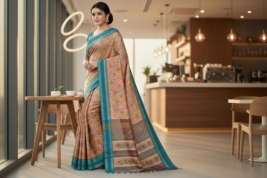 Baby Pink Semi Tussar Saree 