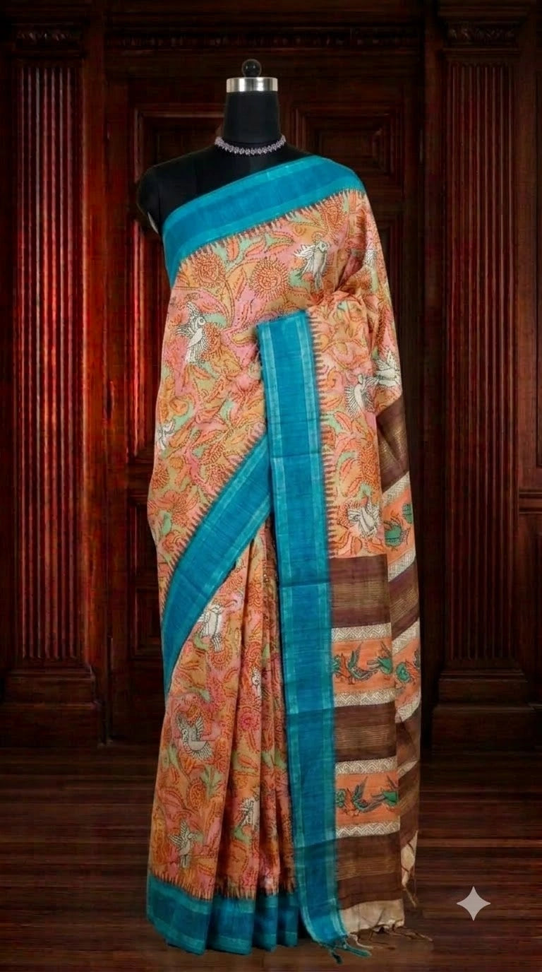 Baby Pink Semi Tussar Saree 