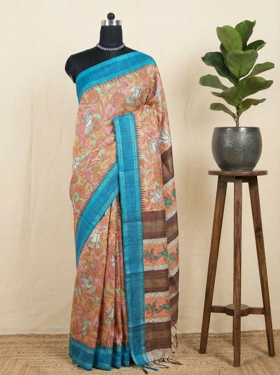 Baby Pink Semi Tussar Saree