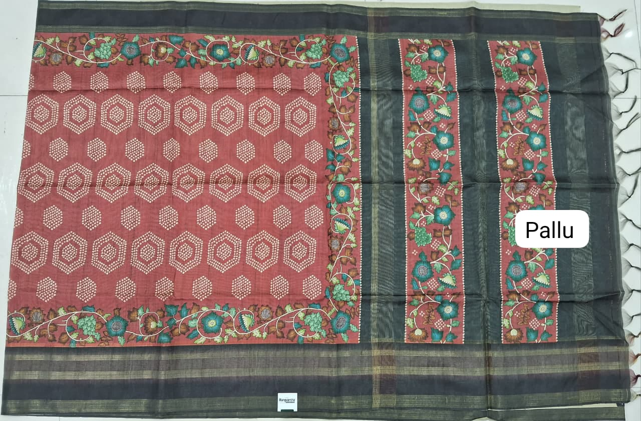 Chocolate Brown Semi Tussar Saree Pallu