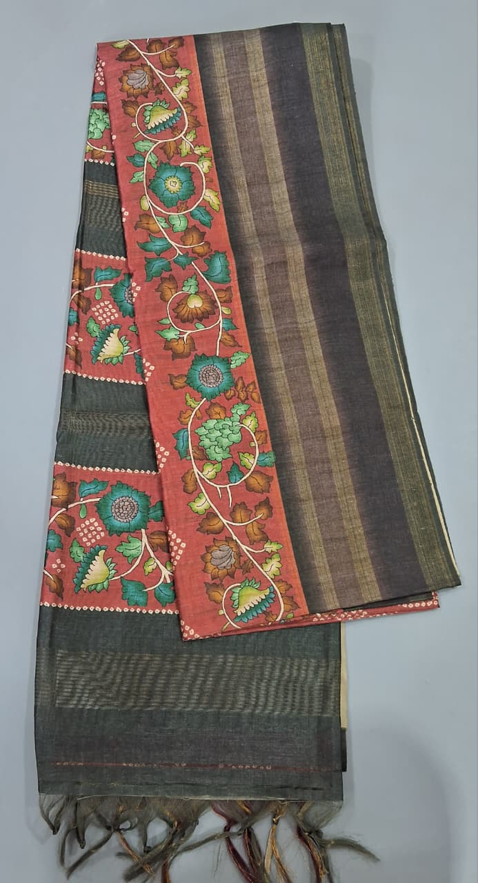 Chocolate Brown Semi Tussar Saree
