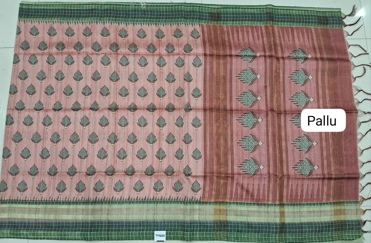 Blush Pink Semi Tussar Saree Pallu
