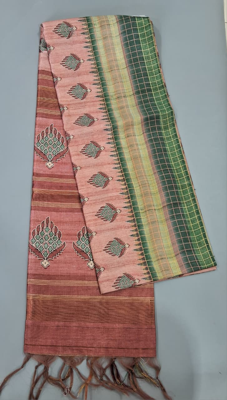 Blush Pink Semi Tussar Saree