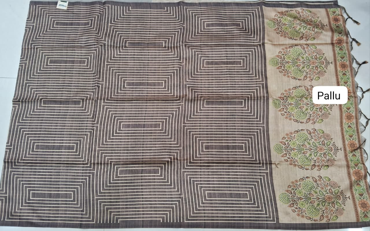 Light Chocolate Brown Semi Tussar Saree Pallu