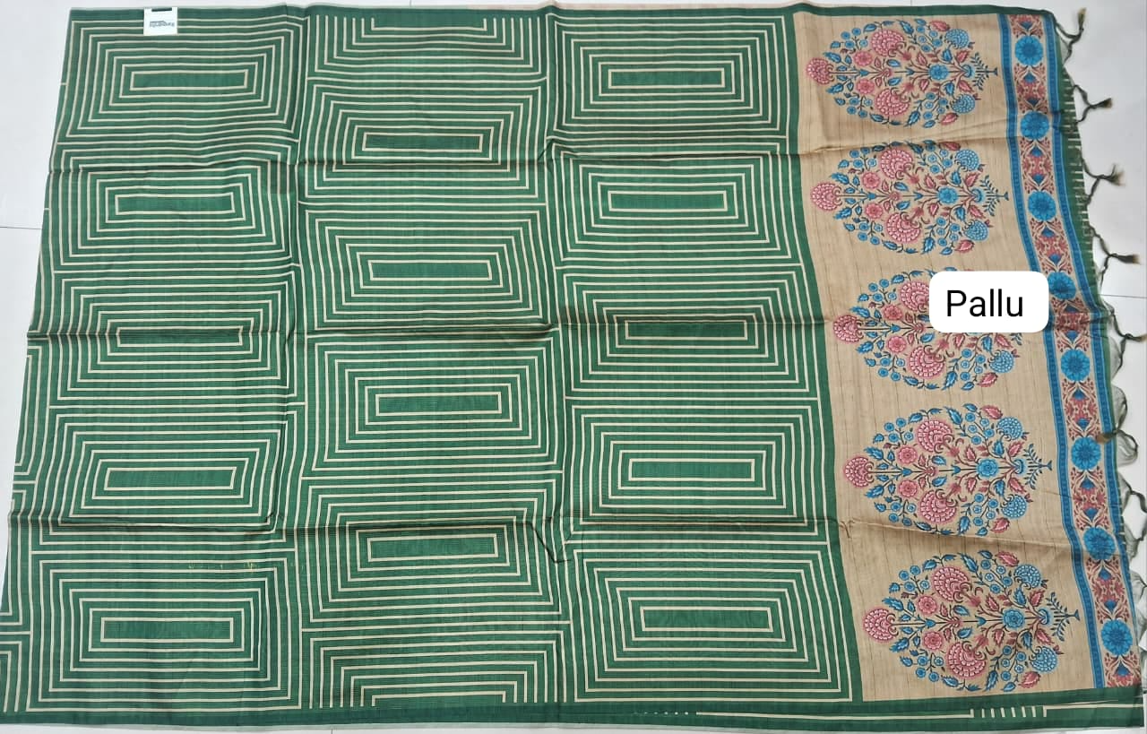 Green Semi Tussar Saree Pallu
