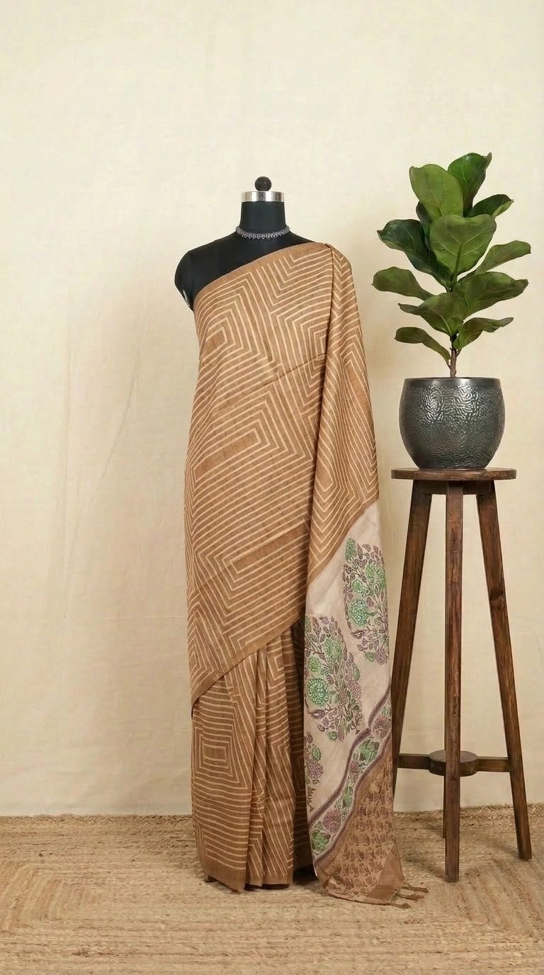 Golden Brown Semi Tussar Saree