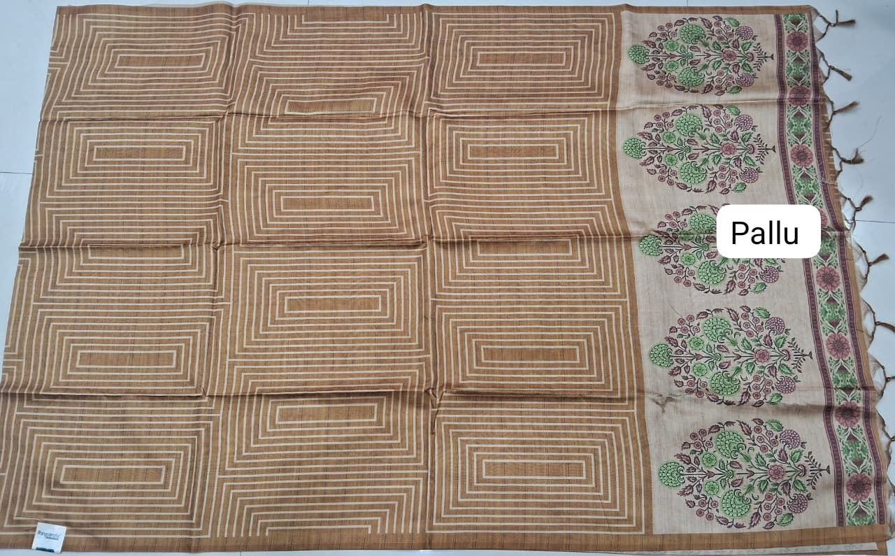Golden Brown Semi Tussar Saree Pallu