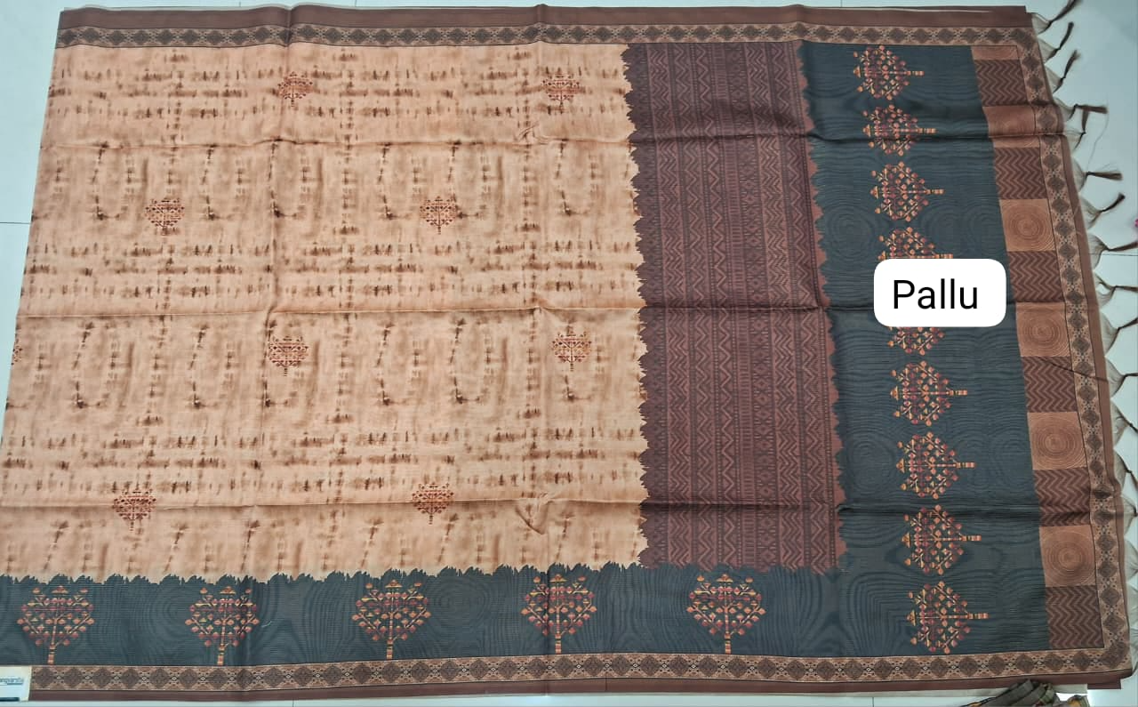 Light Brown Semi Tussar Saree Pallu