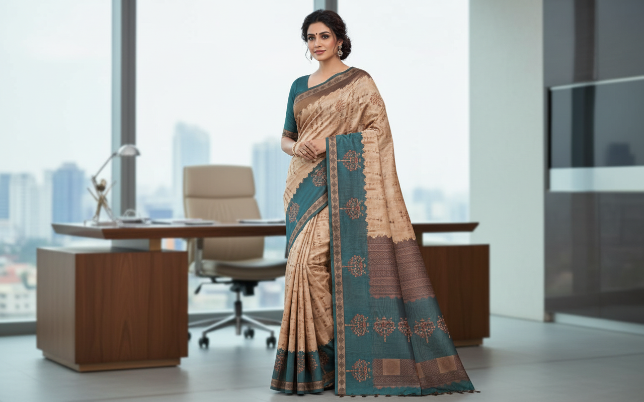 Light Brown Semi Tussar Saree