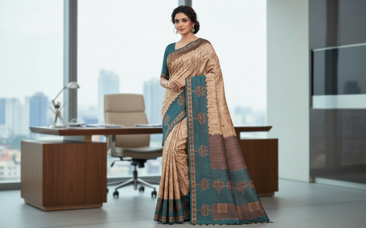 Light Brown Semi Tussar Saree