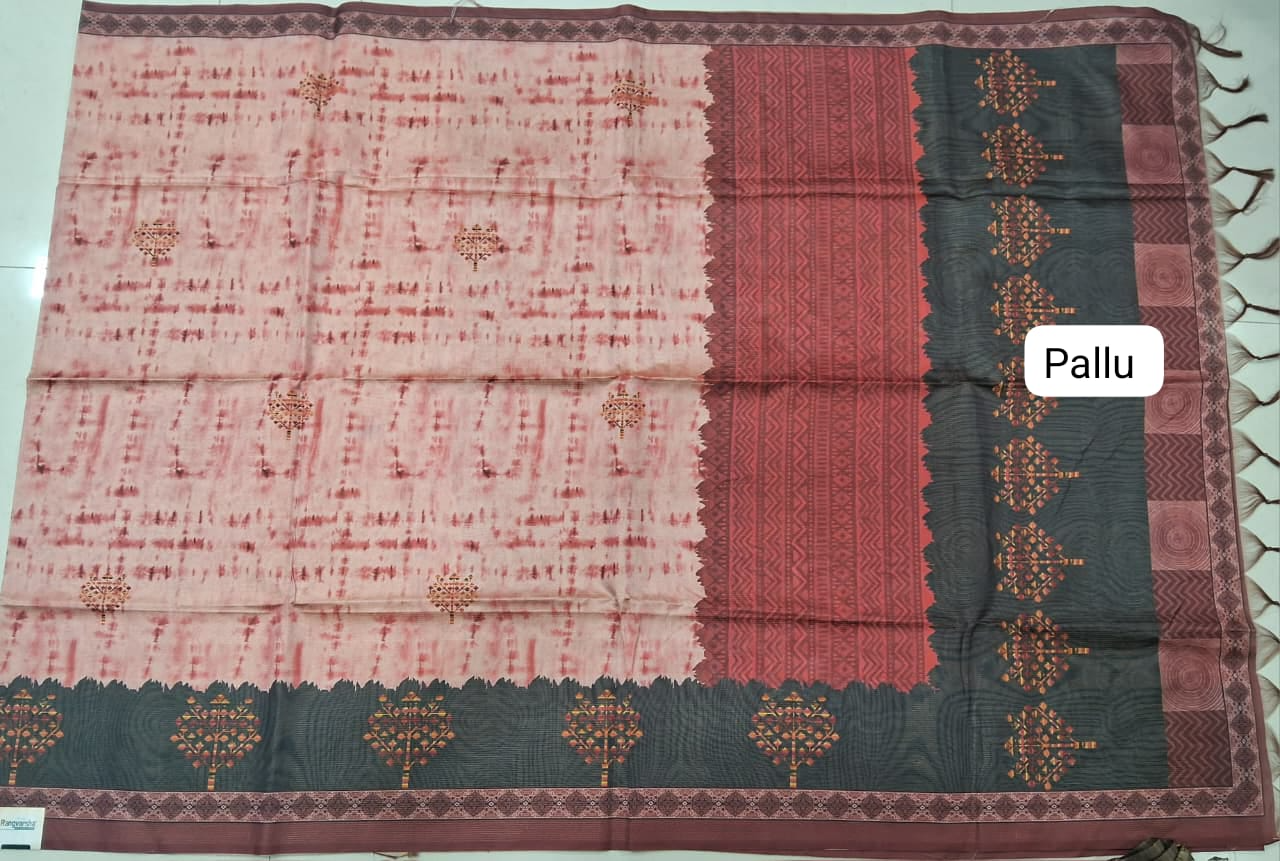 Peach Semi Tussar Saree Pallu