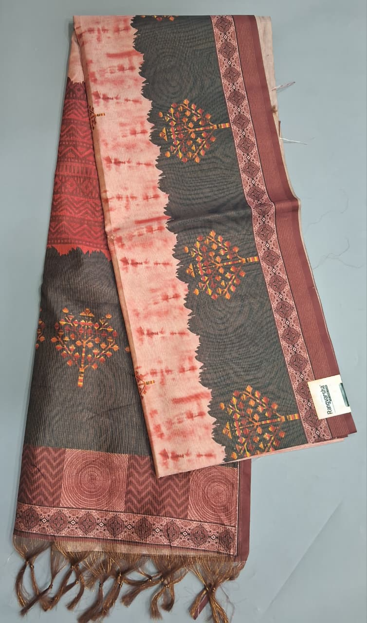 Peach Semi Tussar Saree