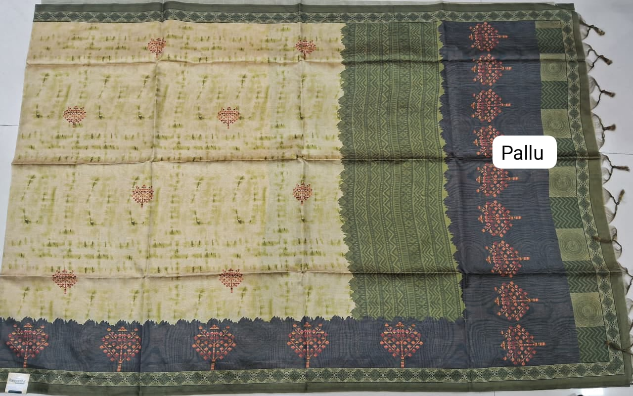 Pista Green Semi Tussar Saree Pallu