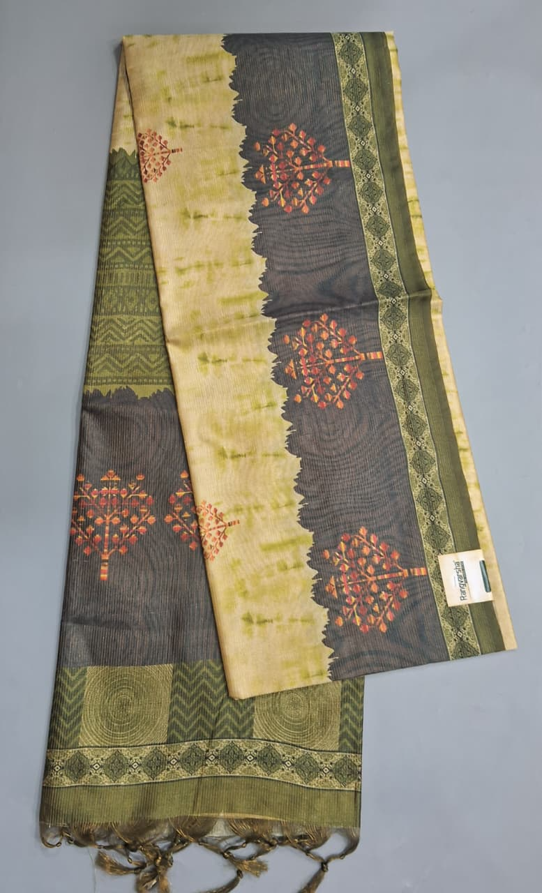 Pista Green Semi Tussar Saree