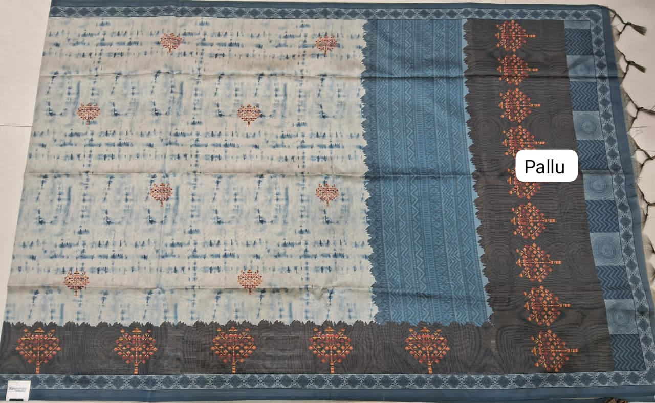 Off-White Semi Tussar Saree Pallu