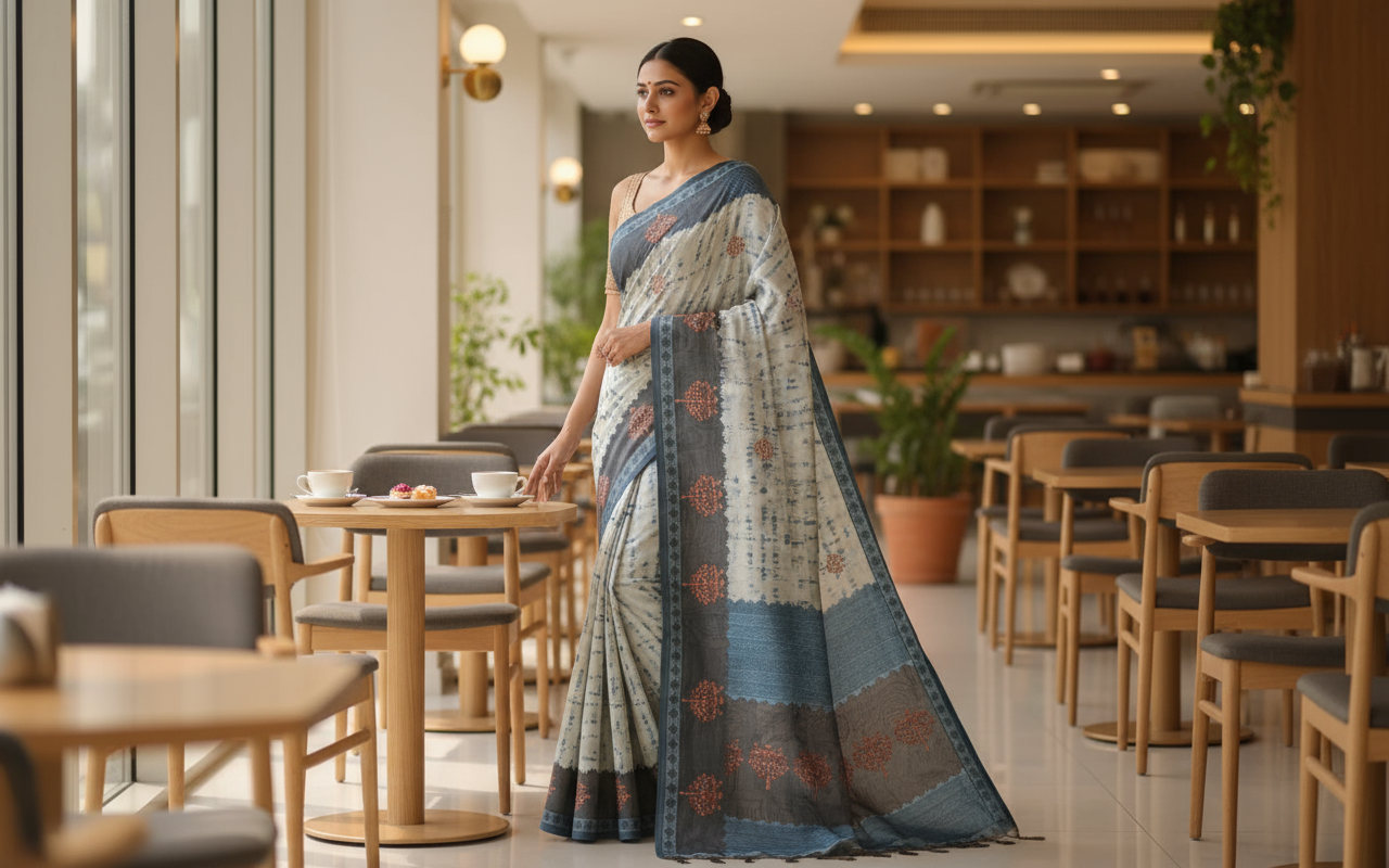 Off-White Semi Tussar Saree 