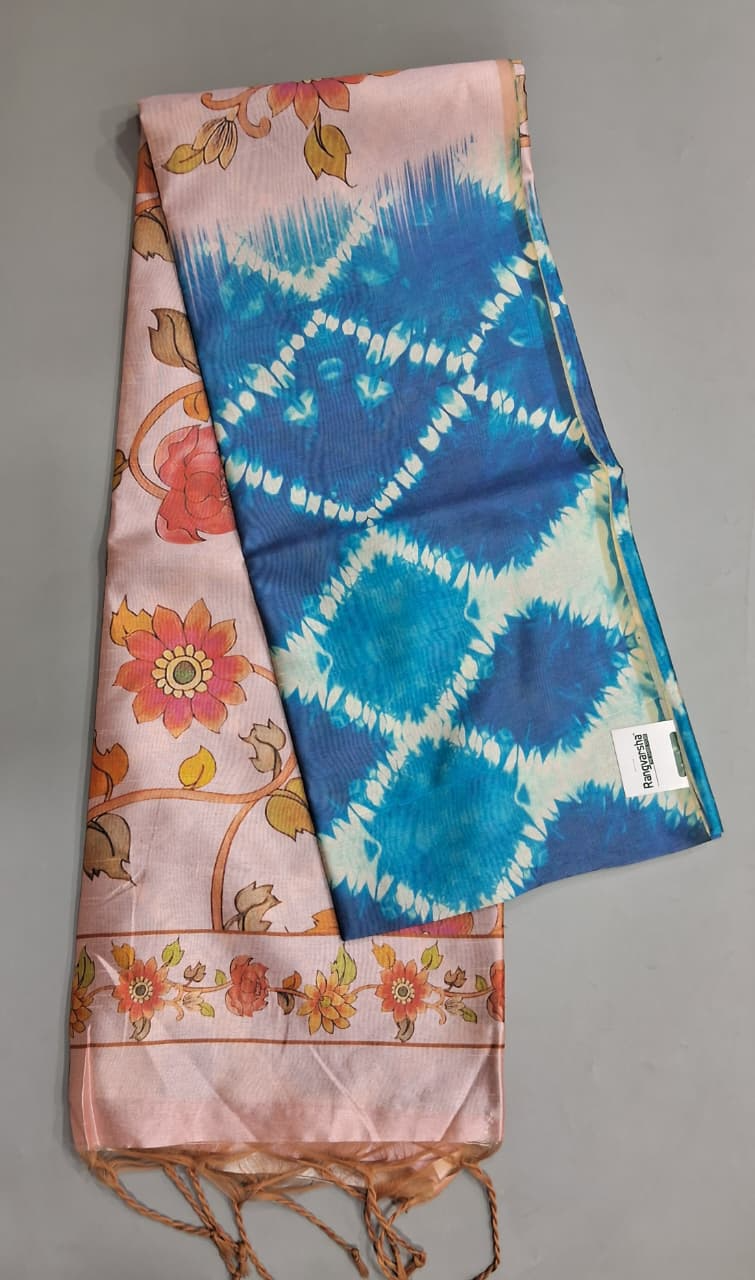 Blue and White Semi Tussar Saree