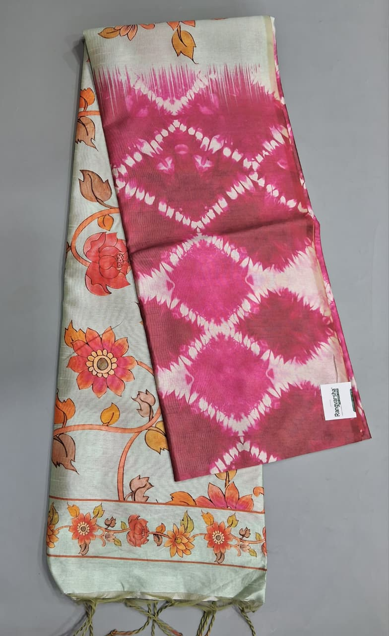 Pink and White Semi Tussar Saree