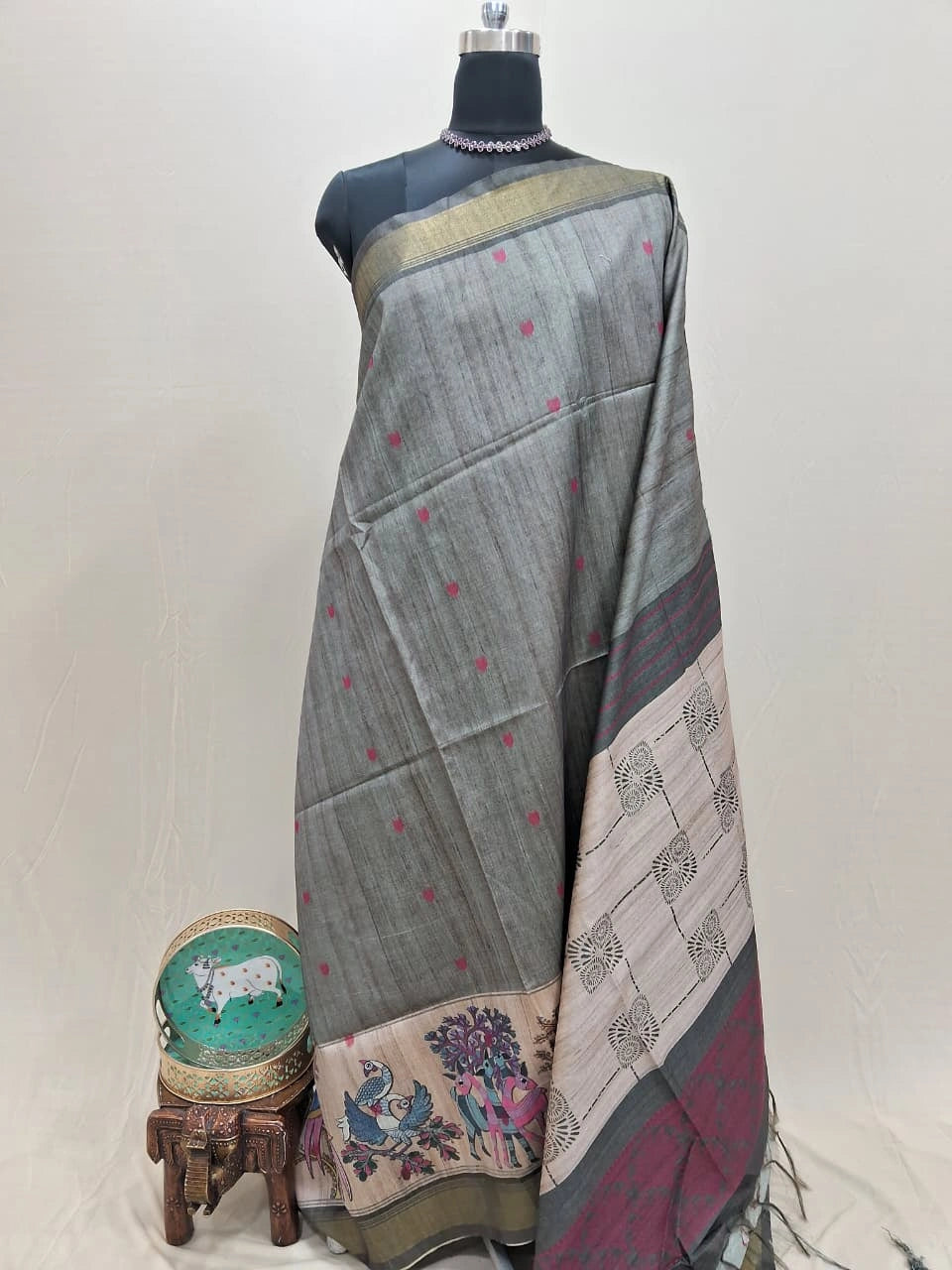 Elephant Grey Tussar Saree