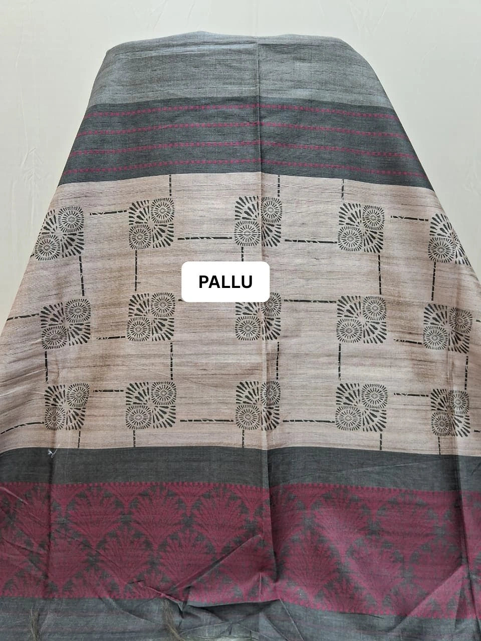 Elephant Grey Tussar Saree pallu