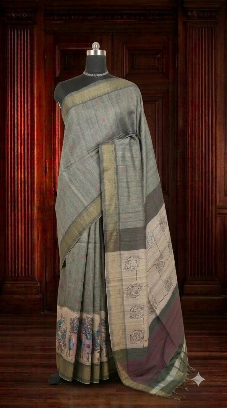 Elephant Grey Tussar Saree