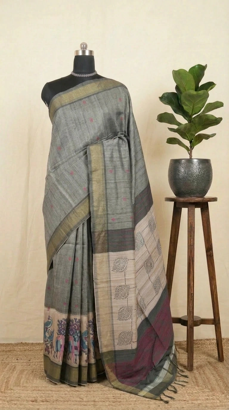 Elephant Grey Tussar Saree 