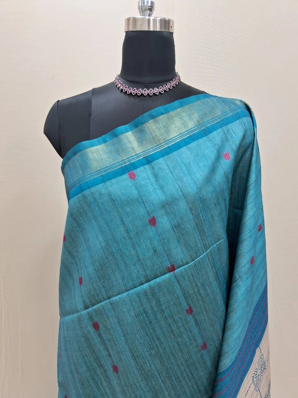 Premium Aqua Blue Tussar Saree 