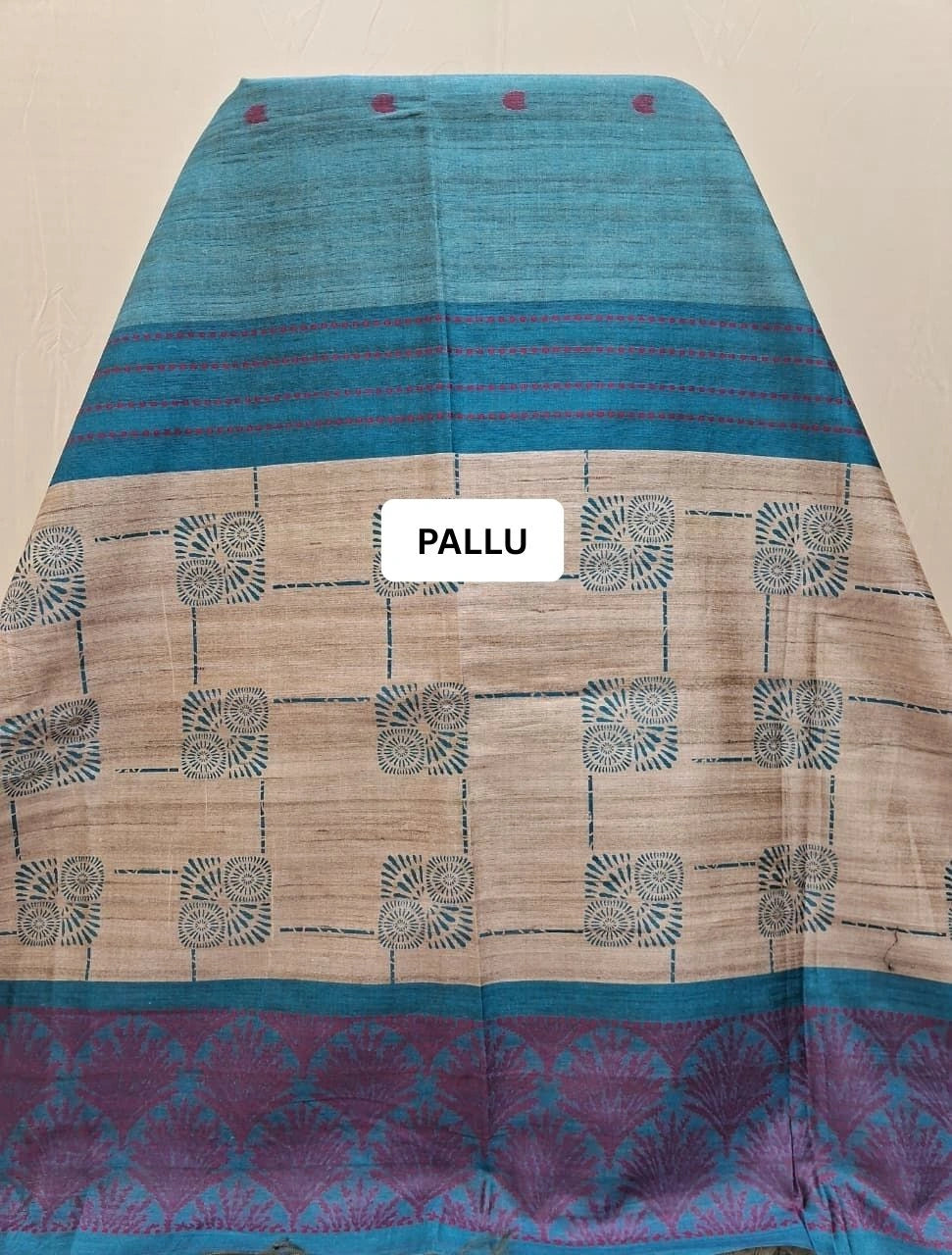 Premium Aqua Blue Tussar Saree pallu