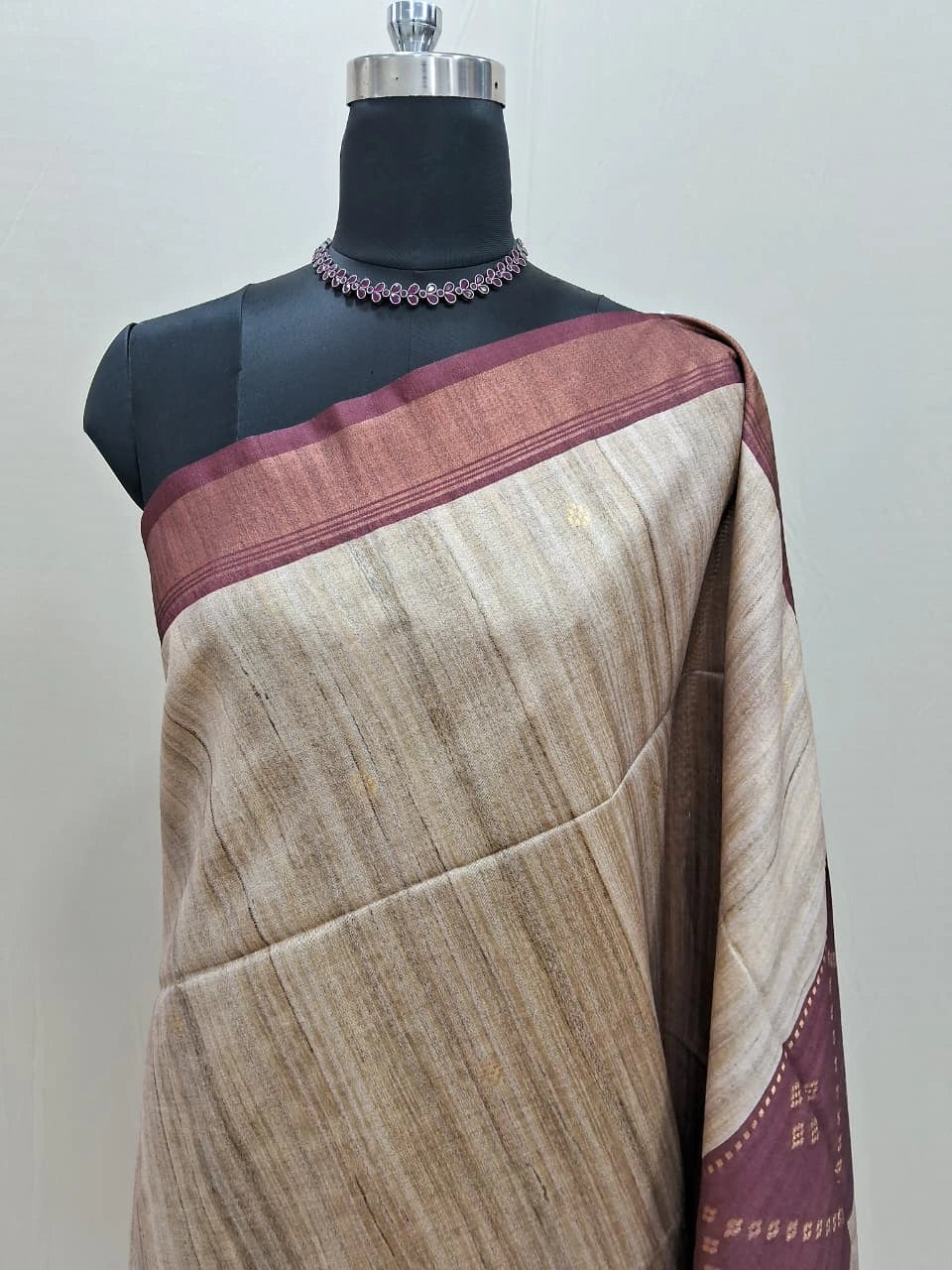 Handwoven Beige Semi Tussar Saree 